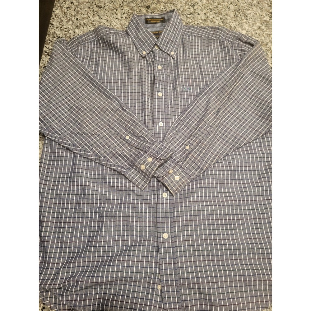 Alexander Julian Colours Mens Large Blue Tattersall Check Button Down Shirt L